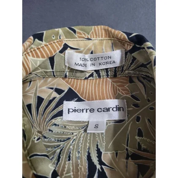PIERRE CARDIN VTG Men's Small Hawaiian Floral Palm Print Button Up Shirt Beach - Picture 7 of 7